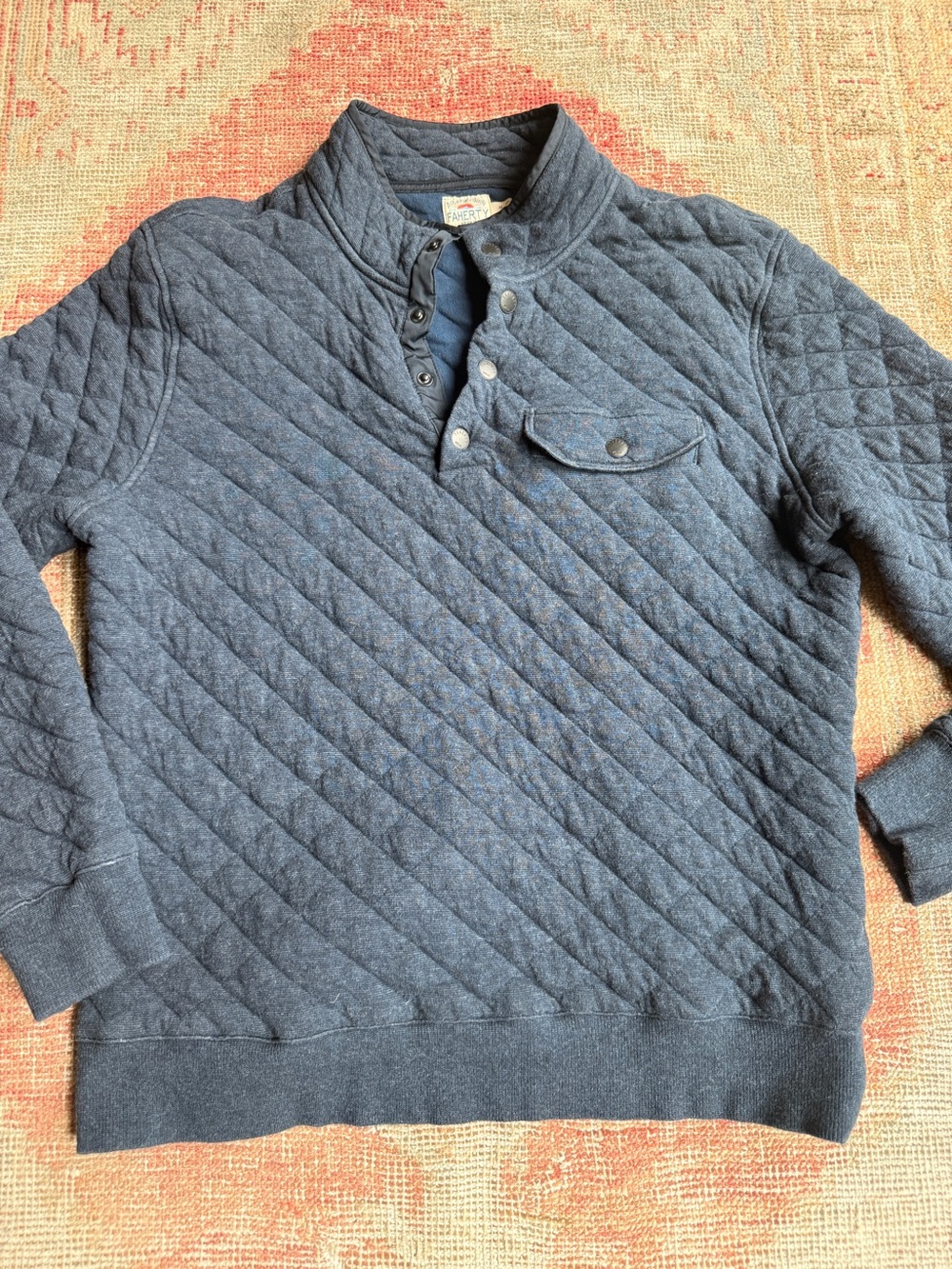 Faherty Quilted Navy Snap-Front Pullover